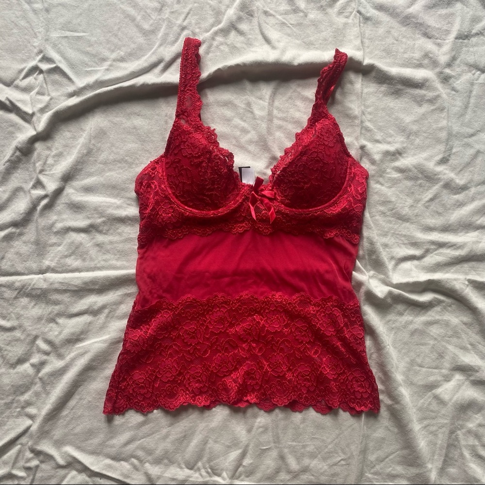 red lace lingerie tank top